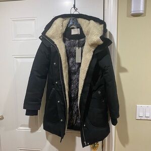 New Soia & Kyo Saundra Sherpa Down Coat with hood and thumb holes